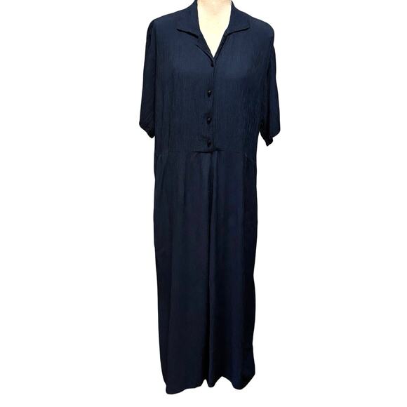 Vintage Size Small S Flax Maxi Dress Micro Check Blue Black Lagenlook Pockets - Picture 1 of 4